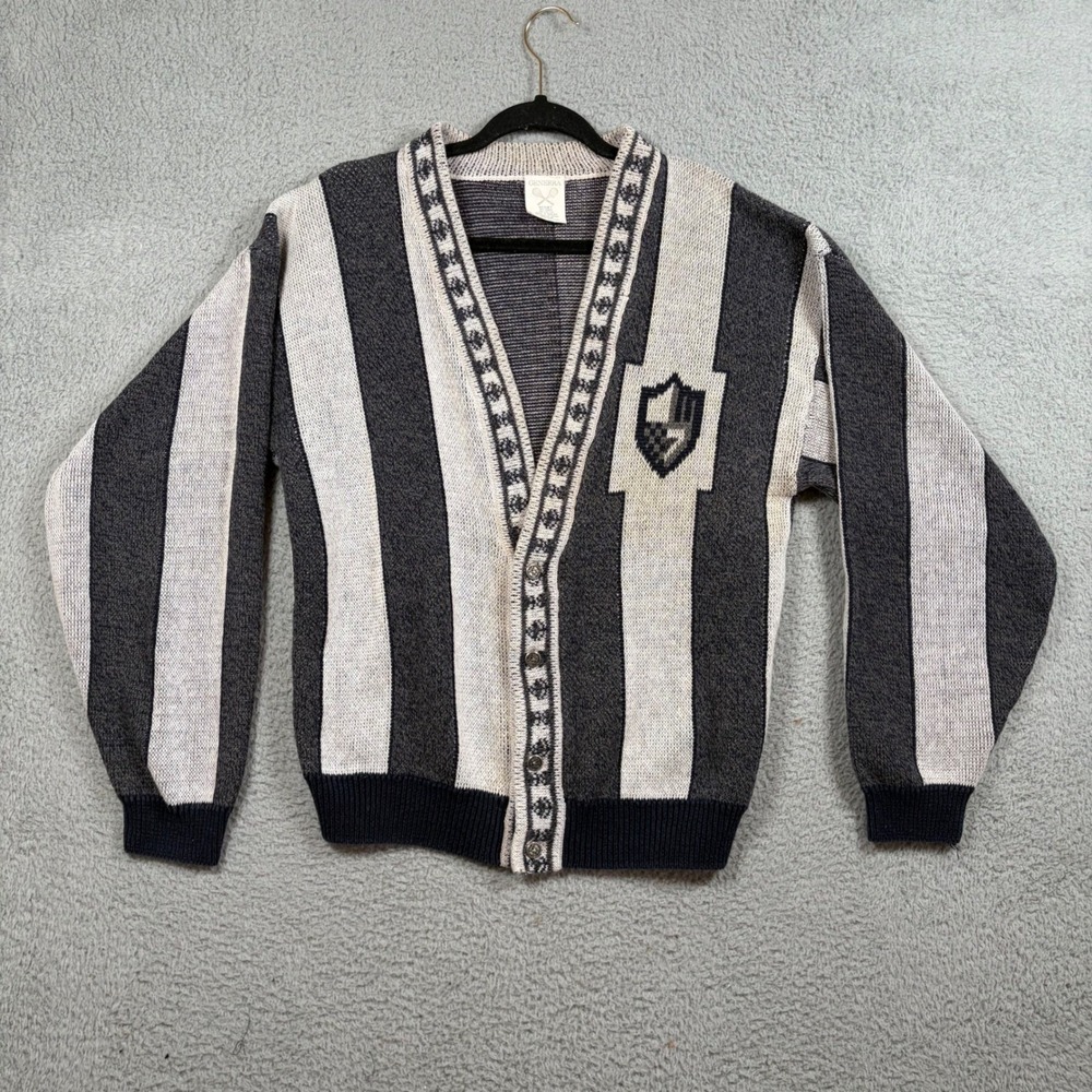 Vintage Generra Sport Mens M Striped Varsity Knit Cardigan Sweater Tennis Preppy